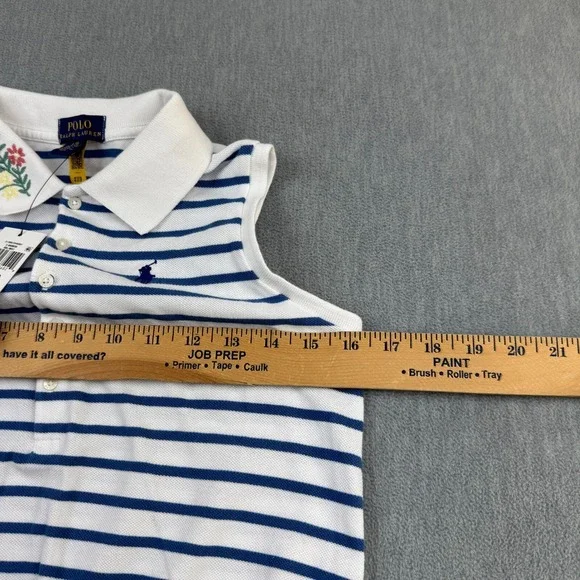 Polo Ralph Lauren Girls Large 12-14 White Blue‎ Striped 100% Cotton Mesh Romper